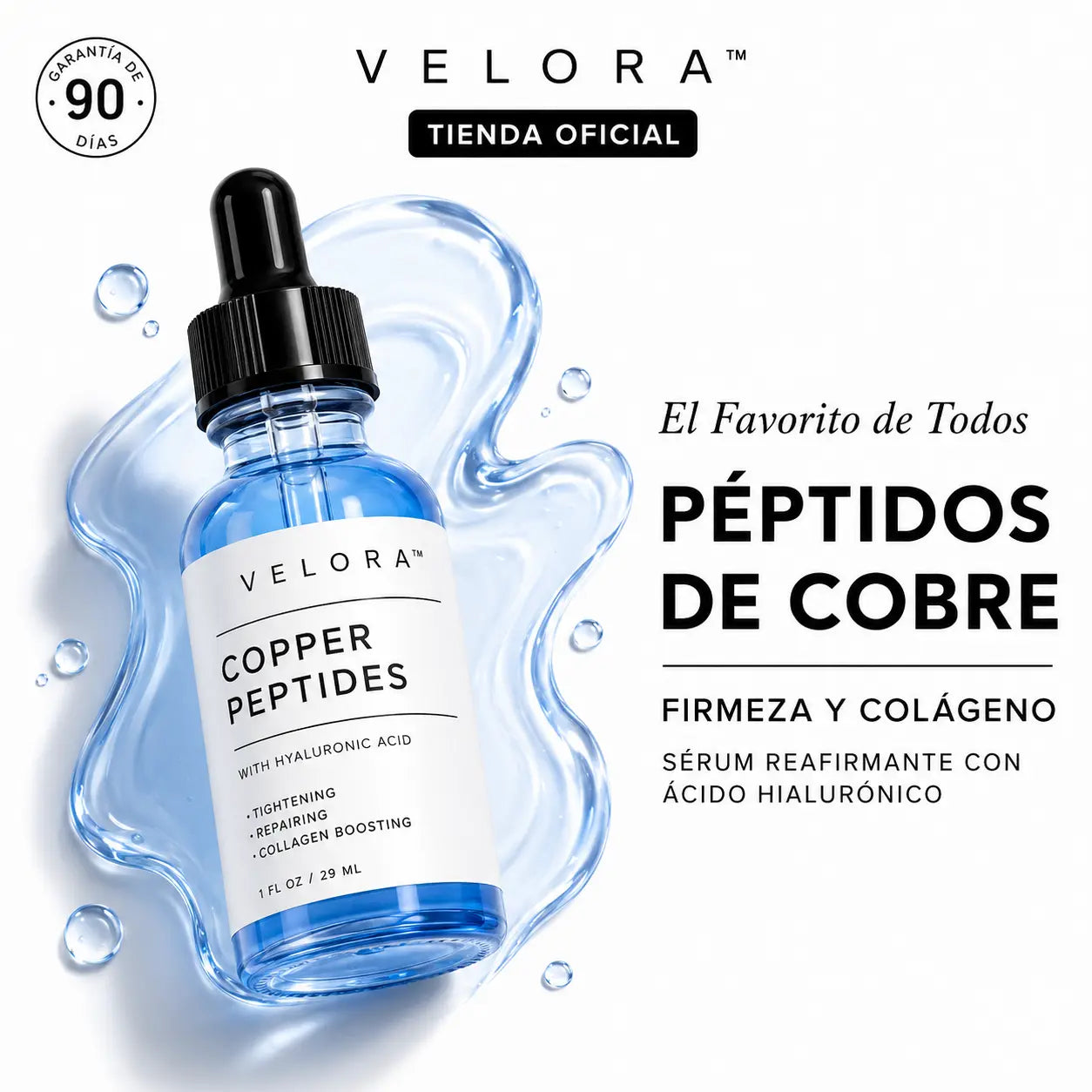 VELORA™ Sérum de Péptido de Cobre + GHK + Ácido Hialurónico